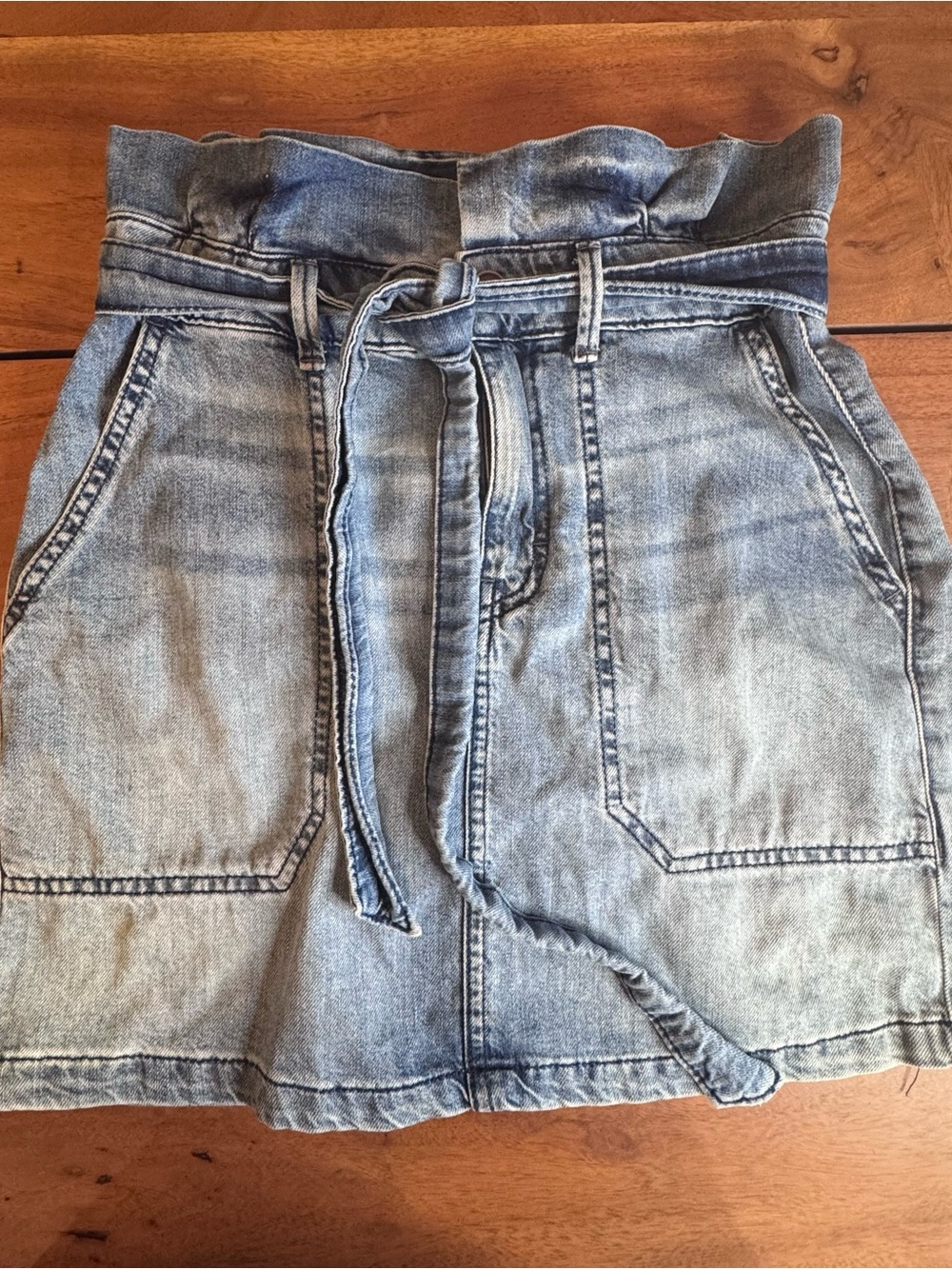 Free People Splendor in the Grass Denim Paperbag Mini Skirt Size 2